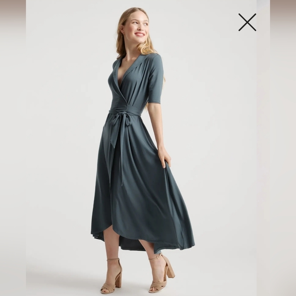 NWT Quince Tencel Jersey Midi Wrap Dress Gray Size Large - Picture 2 of 10